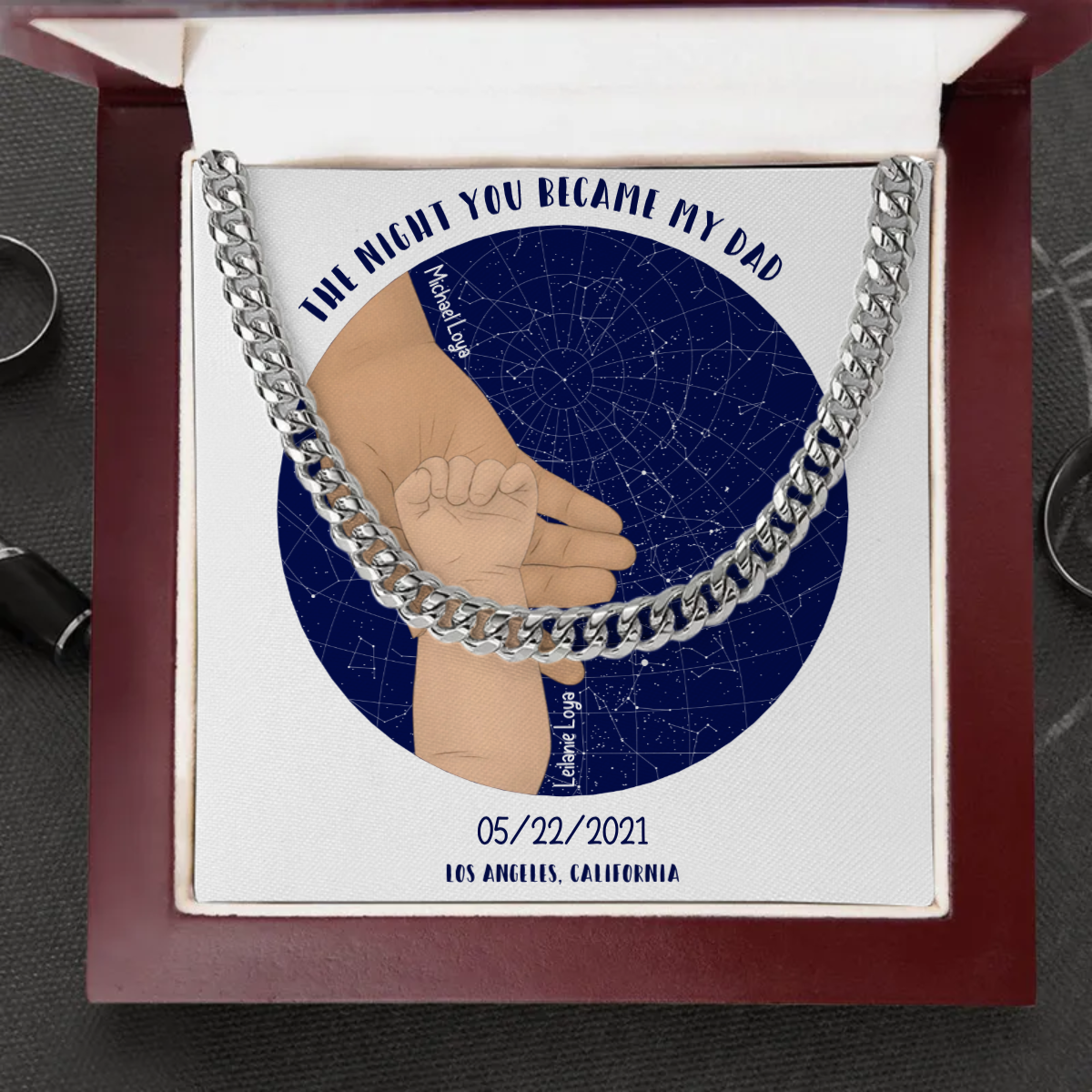 Customized Star Map -The Night You Became My Dad Cuban Link Chain - Luxury Box