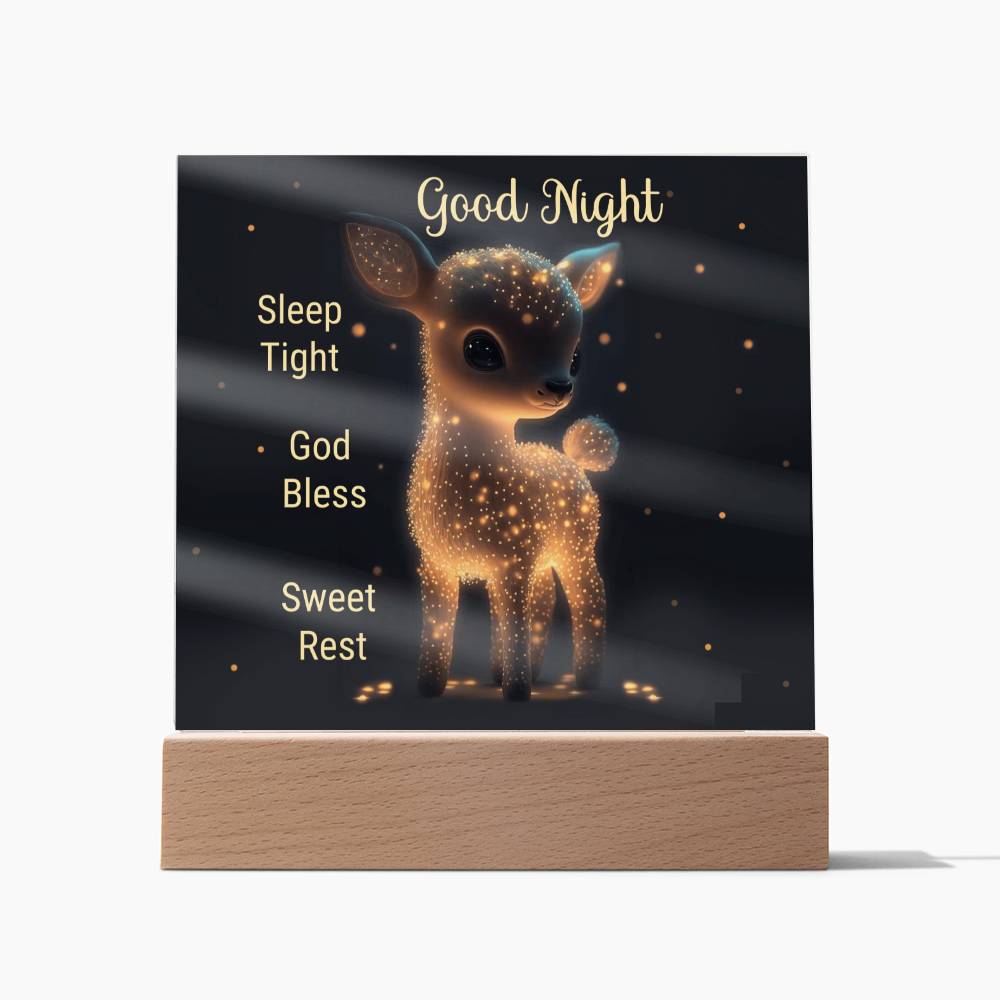 GOOD NIGHT BABY FAWN DARK SQUARE ACRYLIC PLAQUE NIGHTLIGHT