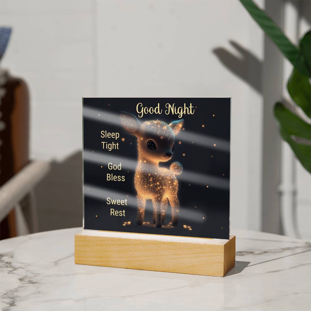 GOOD NIGHT BABY FAWN DARK SQUARE ACRYLIC PLAQUE NIGHTLIGHT