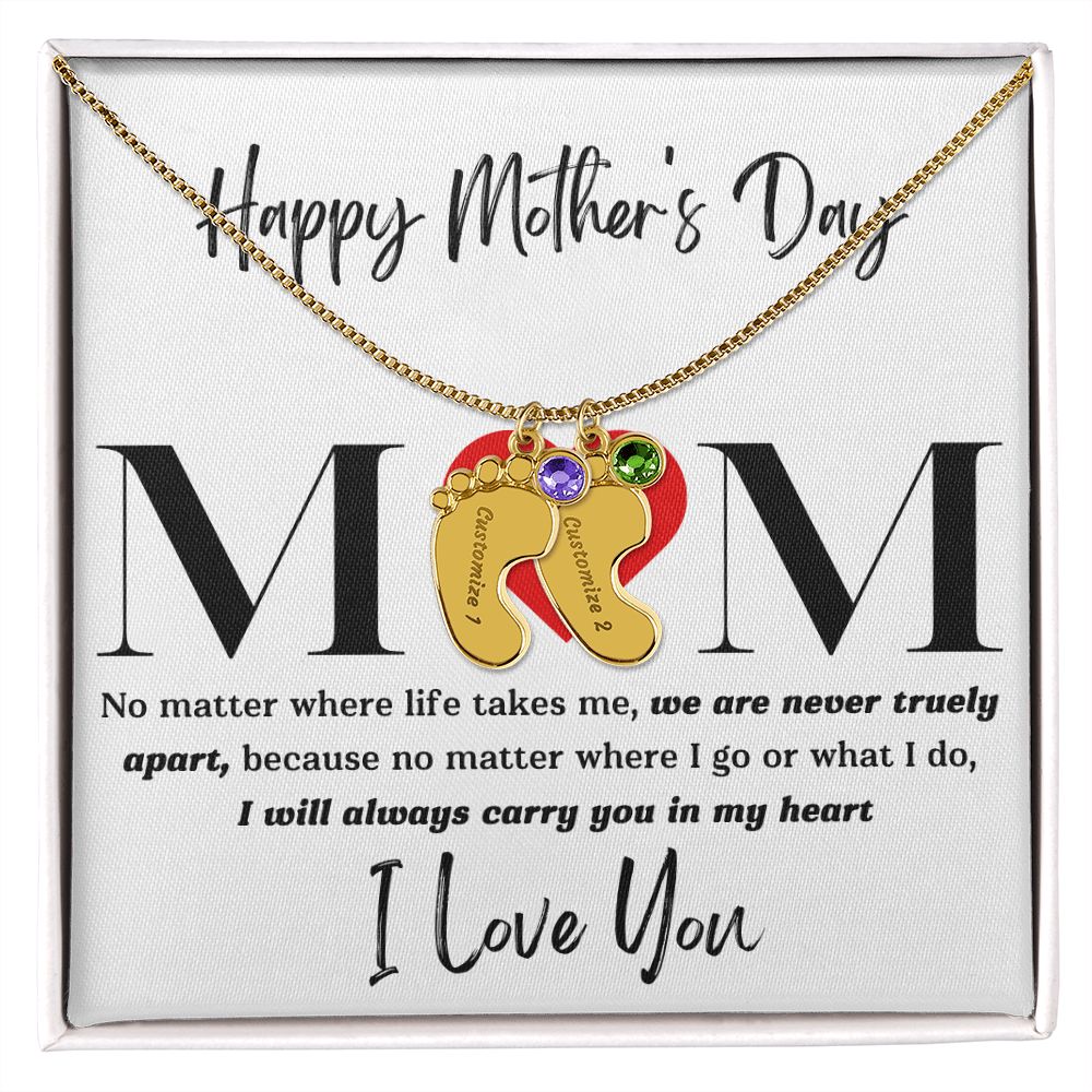 Mom No Matter Baby Feet Necklace