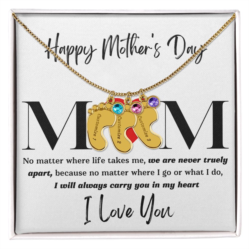 Mom No Matter Baby Feet Necklace