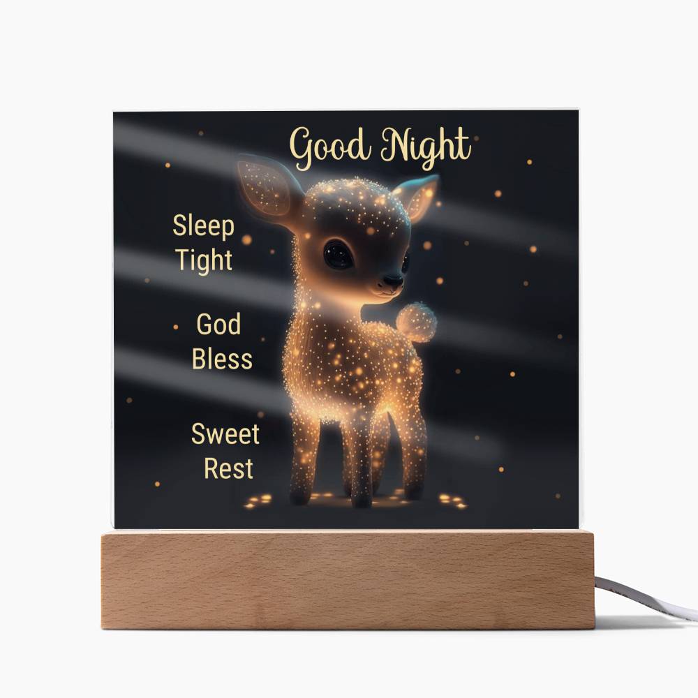GOOD NIGHT BABY FAWN DARK SQUARE ACRYLIC PLAQUE NIGHTLIGHT