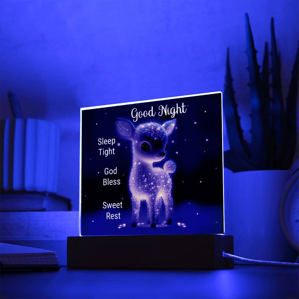 GOOD NIGHT BABY FAWN DARK SQUARE ACRYLIC PLAQUE NIGHTLIGHT
