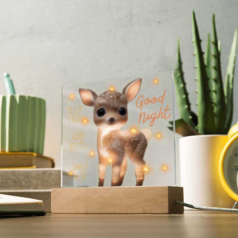 GOODNIGHT FAWN SQUARE ACRYLIC PLAQUE NIGHTLIGHT