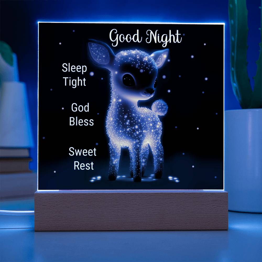 GOOD NIGHT BABY FAWN DARK SQUARE ACRYLIC PLAQUE NIGHTLIGHT