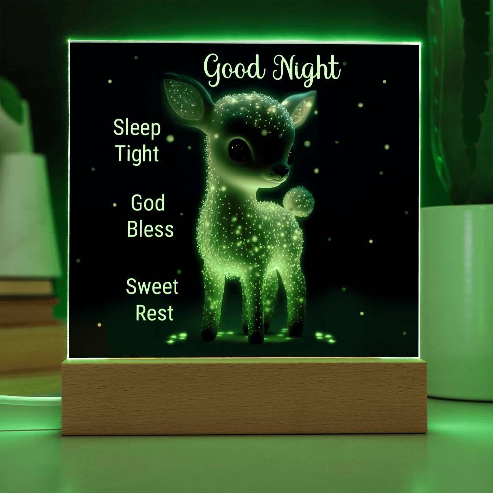 GOOD NIGHT BABY FAWN DARK SQUARE ACRYLIC PLAQUE NIGHTLIGHT