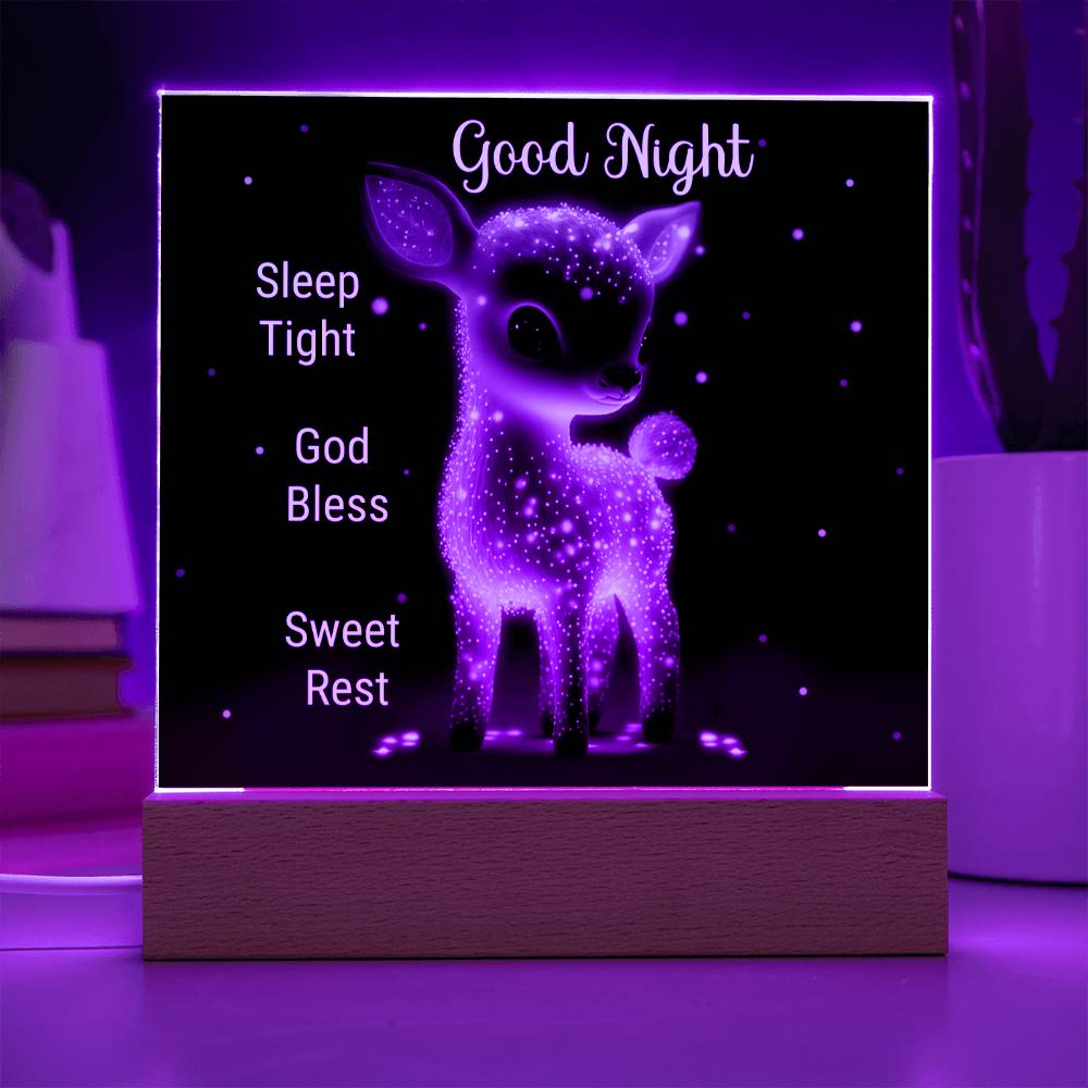 GOOD NIGHT BABY FAWN DARK SQUARE ACRYLIC PLAQUE NIGHTLIGHT