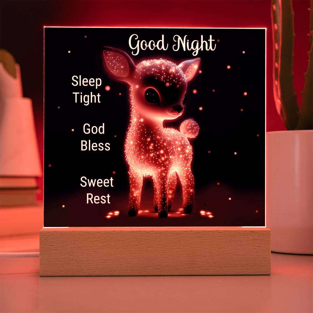 GOOD NIGHT BABY FAWN DARK SQUARE ACRYLIC PLAQUE NIGHTLIGHT