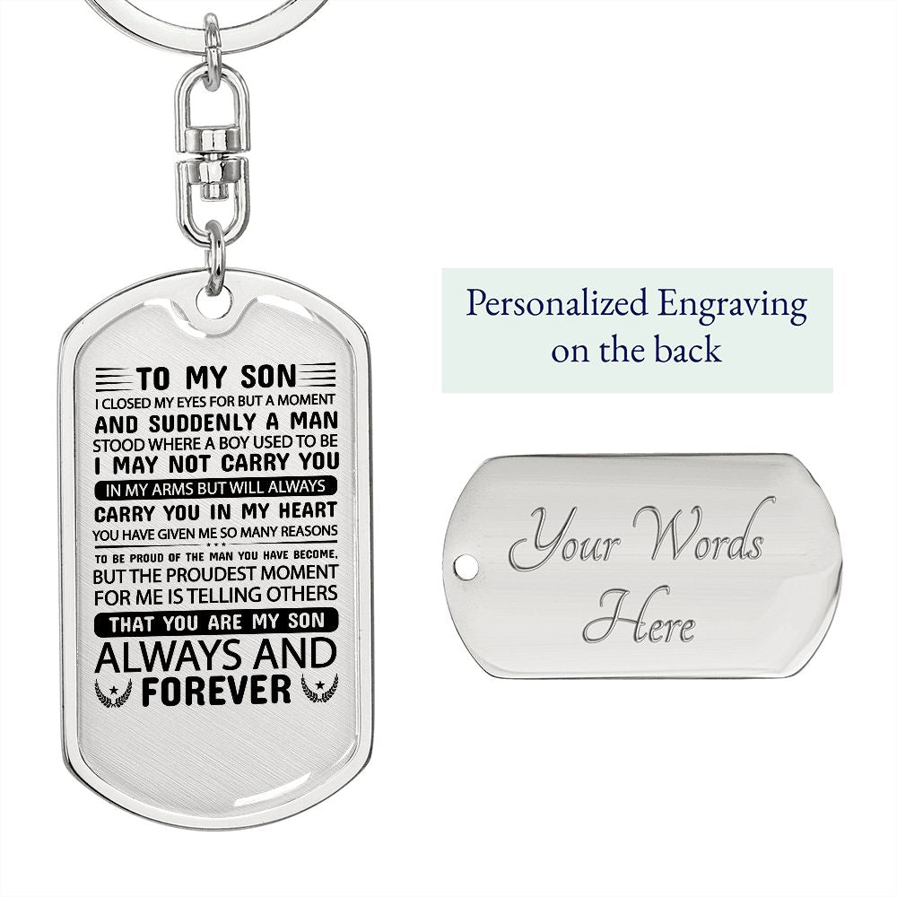 Son Mom Proudest Moment Dog Tag Swivel Keychain