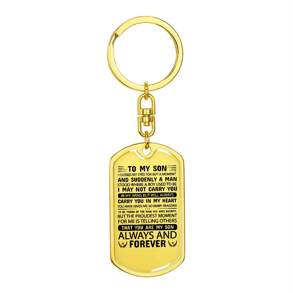 Son Mom Proudest Moment Dog Tag Swivel Keychain