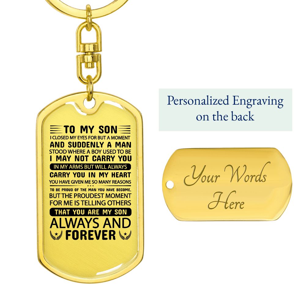 Son Mom Proudest Moment Dog Tag Swivel Keychain