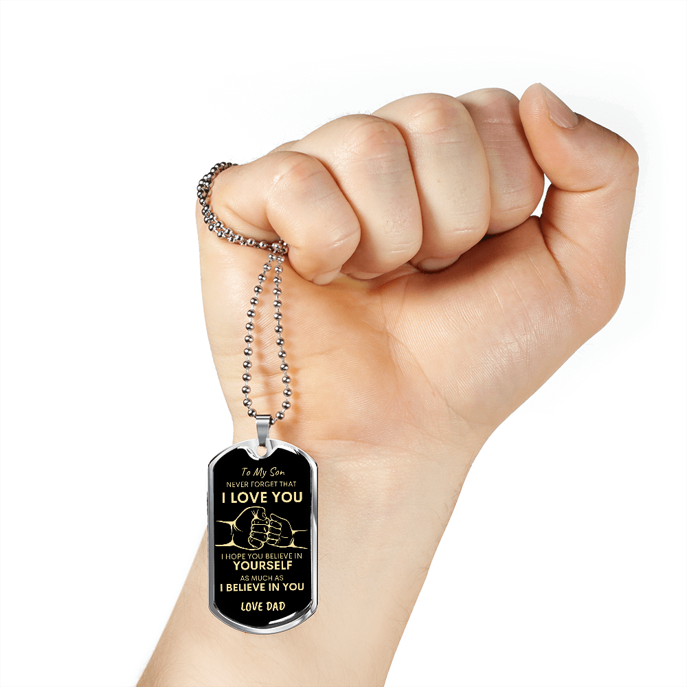 Son Never Forget I Love You Dad Dog Tag Necklace BLK GLD