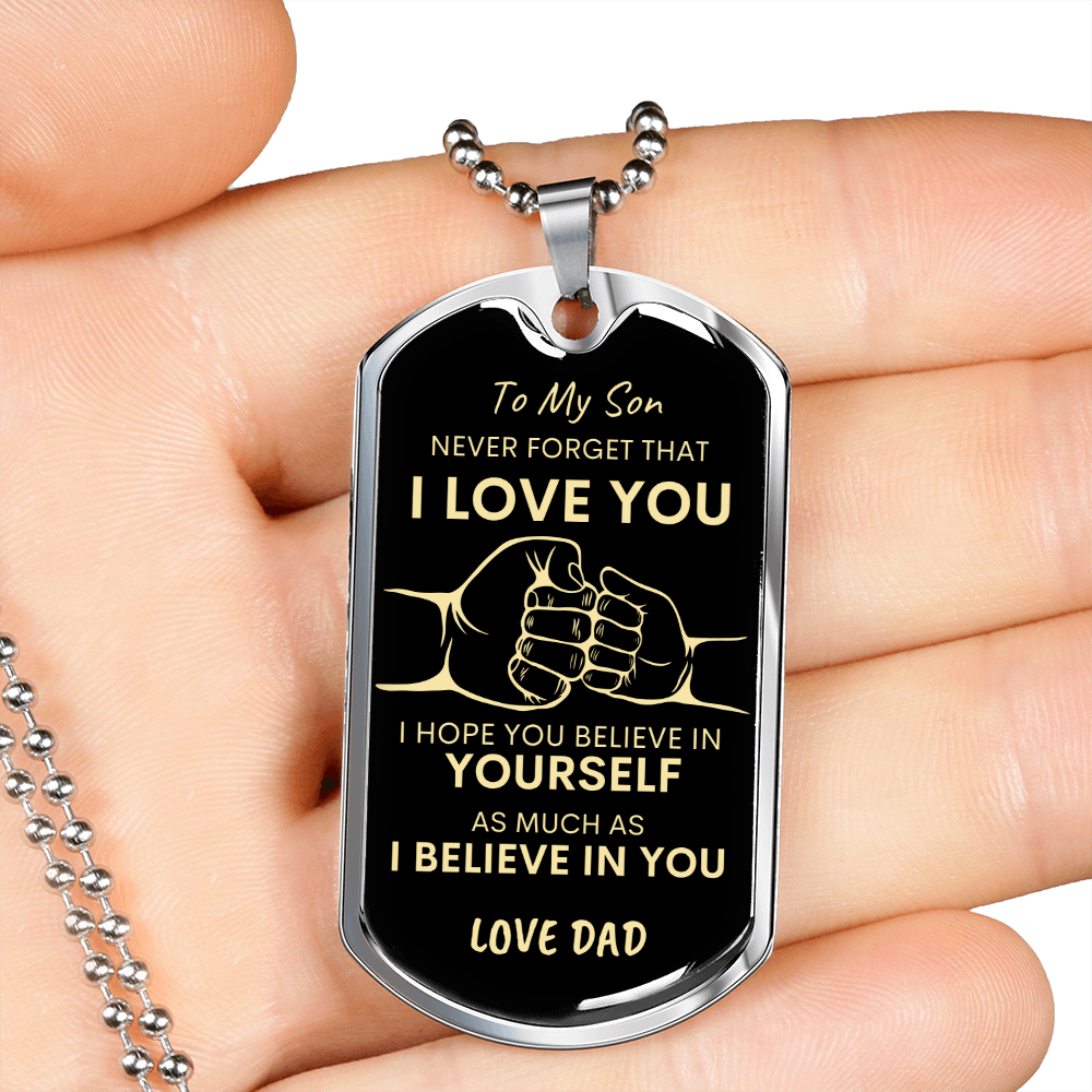 Son Never Forget I Love You Dad Dog Tag Necklace BLK GLD