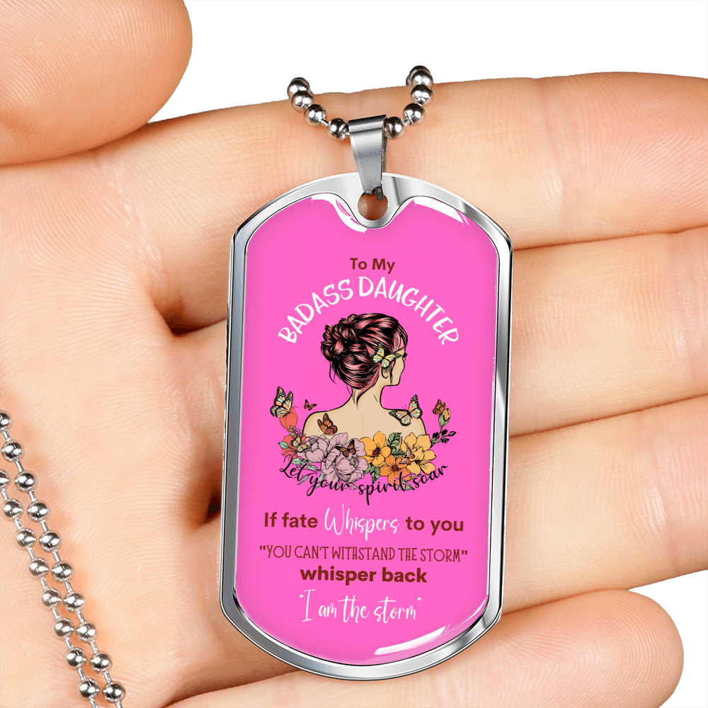 Badass Daughter Dog Tag Pink