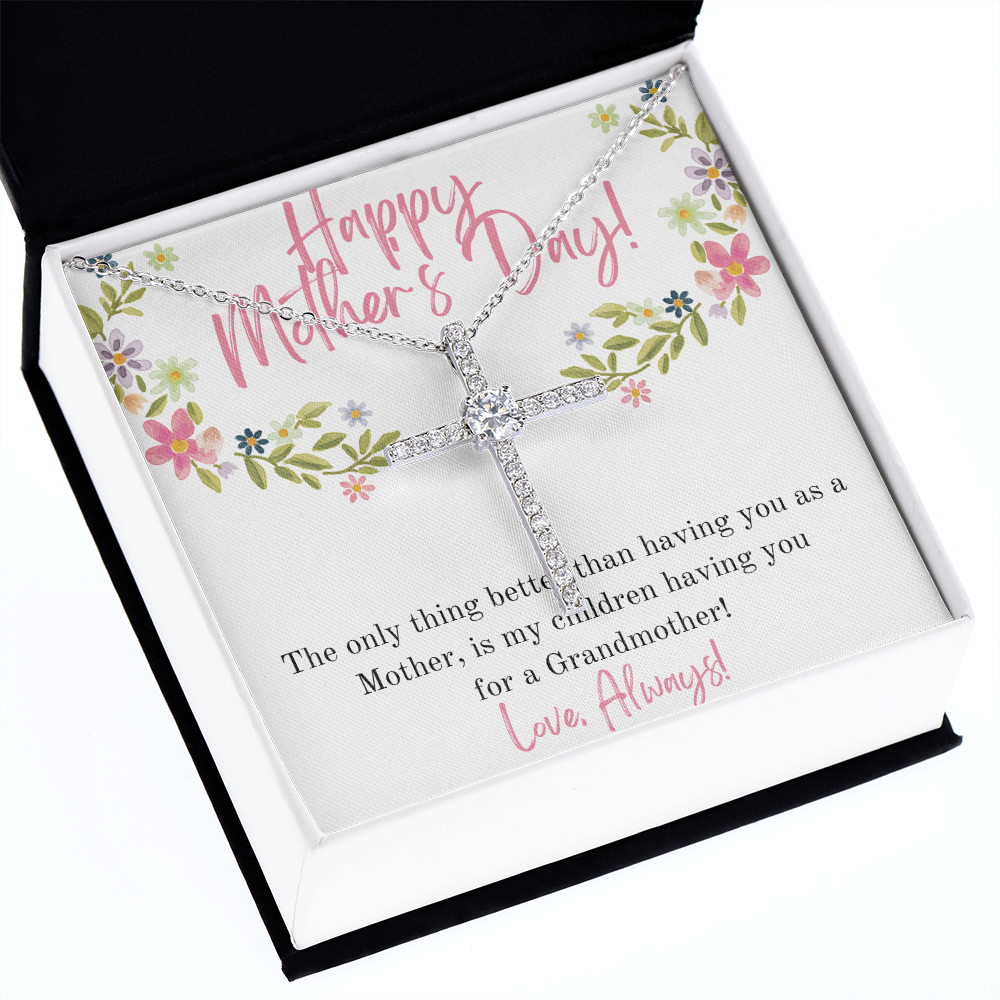 Happy Mother's Day Grandmother / CZ Cross Necklace