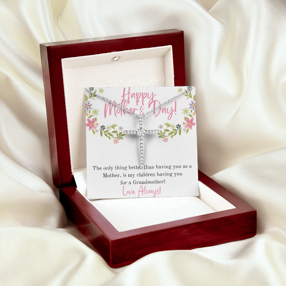 Happy Mother's Day Grandmother / CZ Cross Necklace