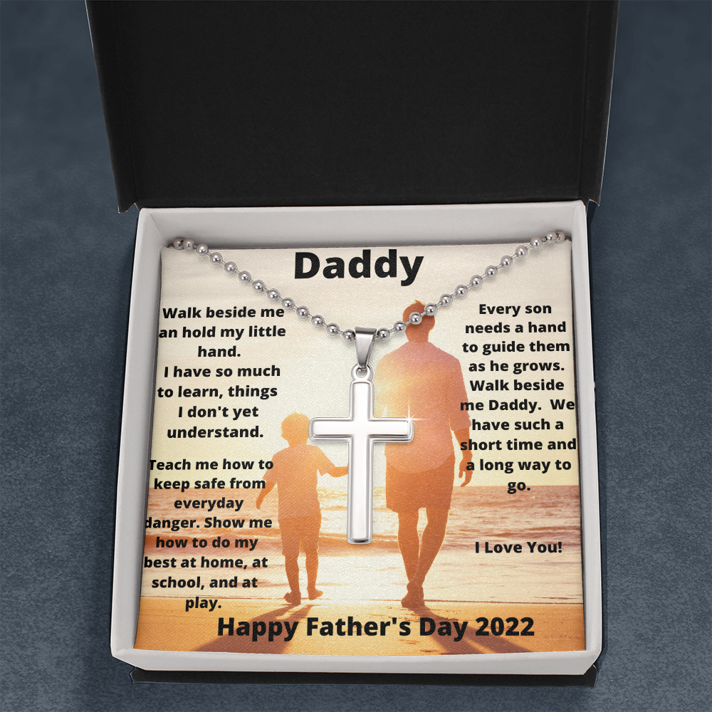 Daddy & Son Hold My Hand/ Stainless Cross Necklace w/ Ball Chain