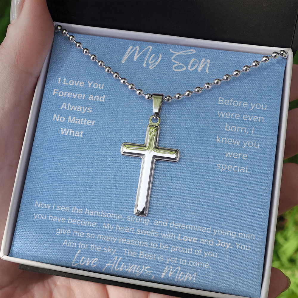 My Son No Matter What/ Stainless Cross Necklace with Ball Chain