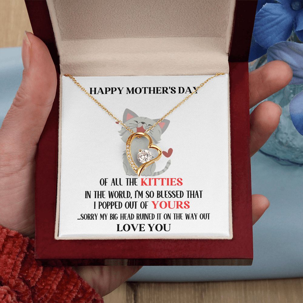 Mother's Day Your Kitty Grey Hearts Forever Love Necklace