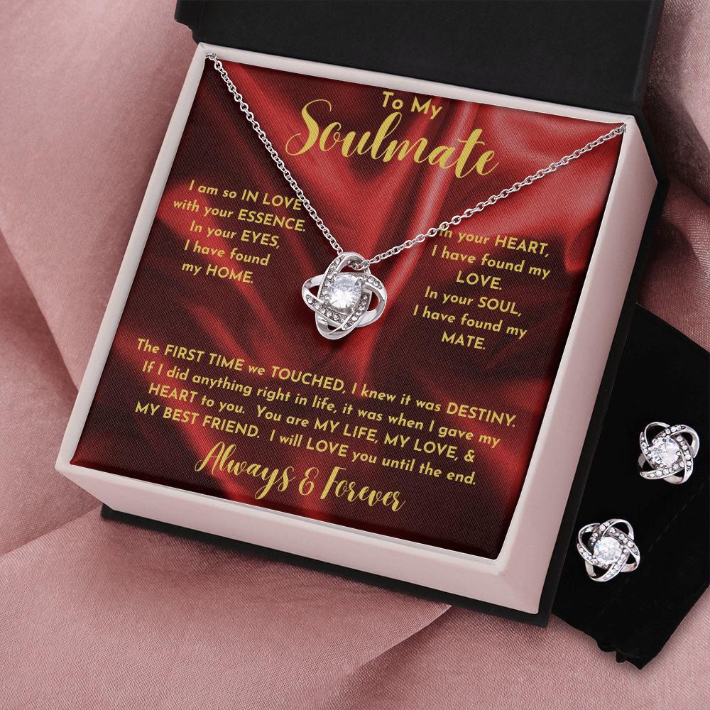 Soulmate Essence Red/ Love Knot Earring & Necklace Set
