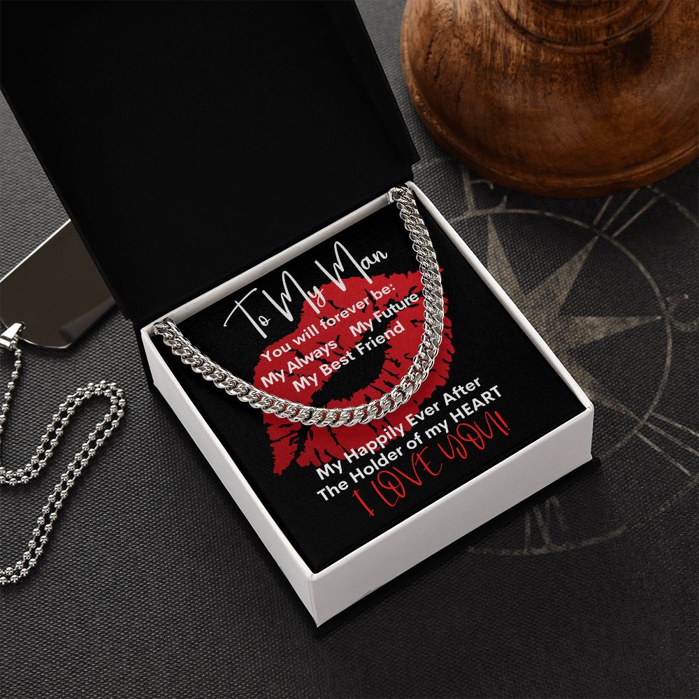 My Man Big Red Lips Cuban Chain Necklace