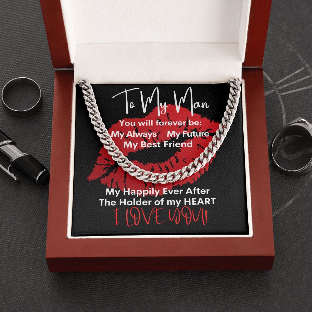 My Man Big Red Lips Cuban Chain Necklace