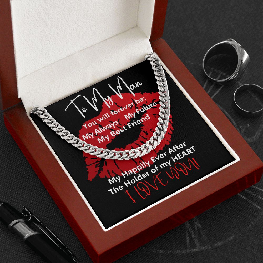My Man Big Red Lips Cuban Chain Necklace