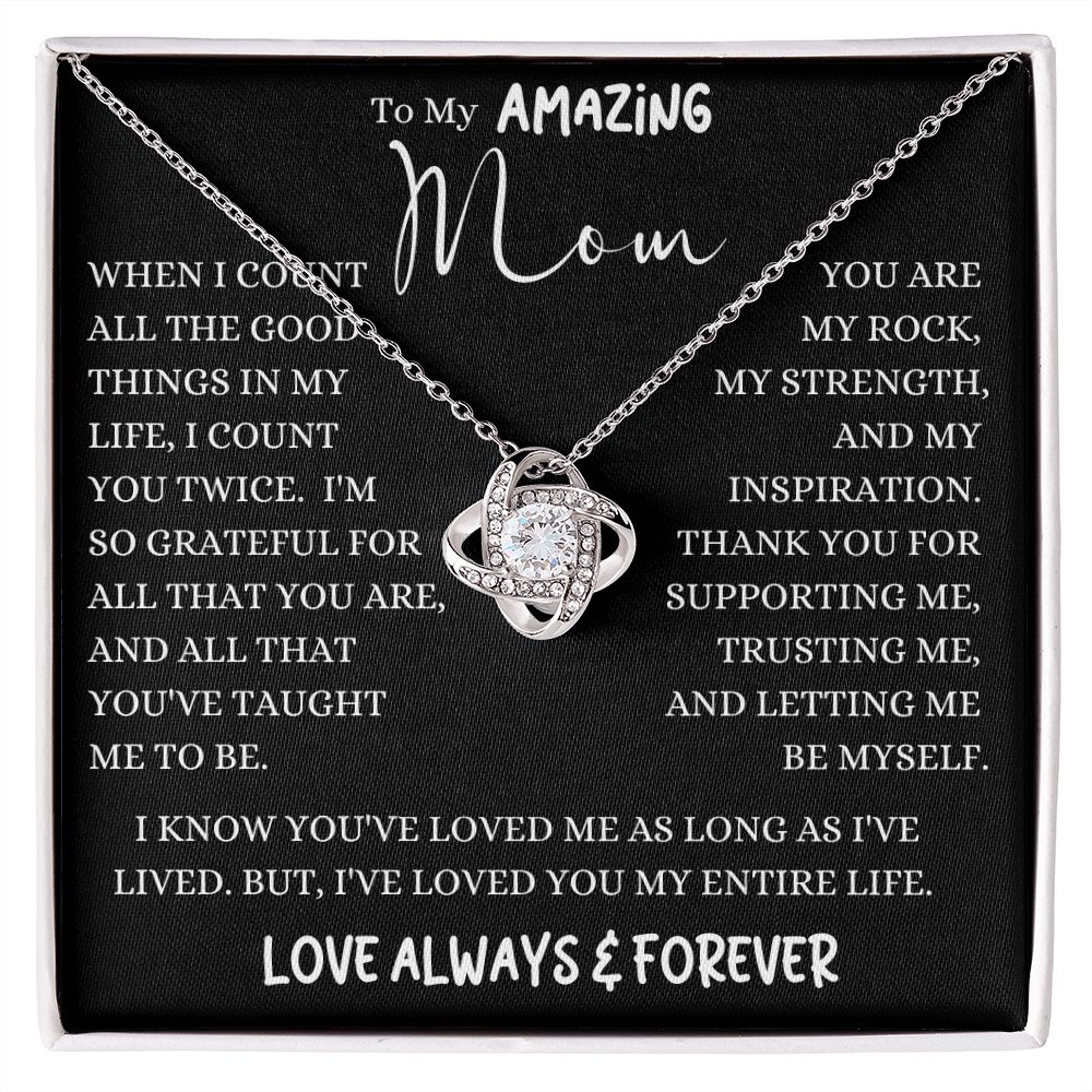 Amazing Mom Good Things Black Love Knot Necklace