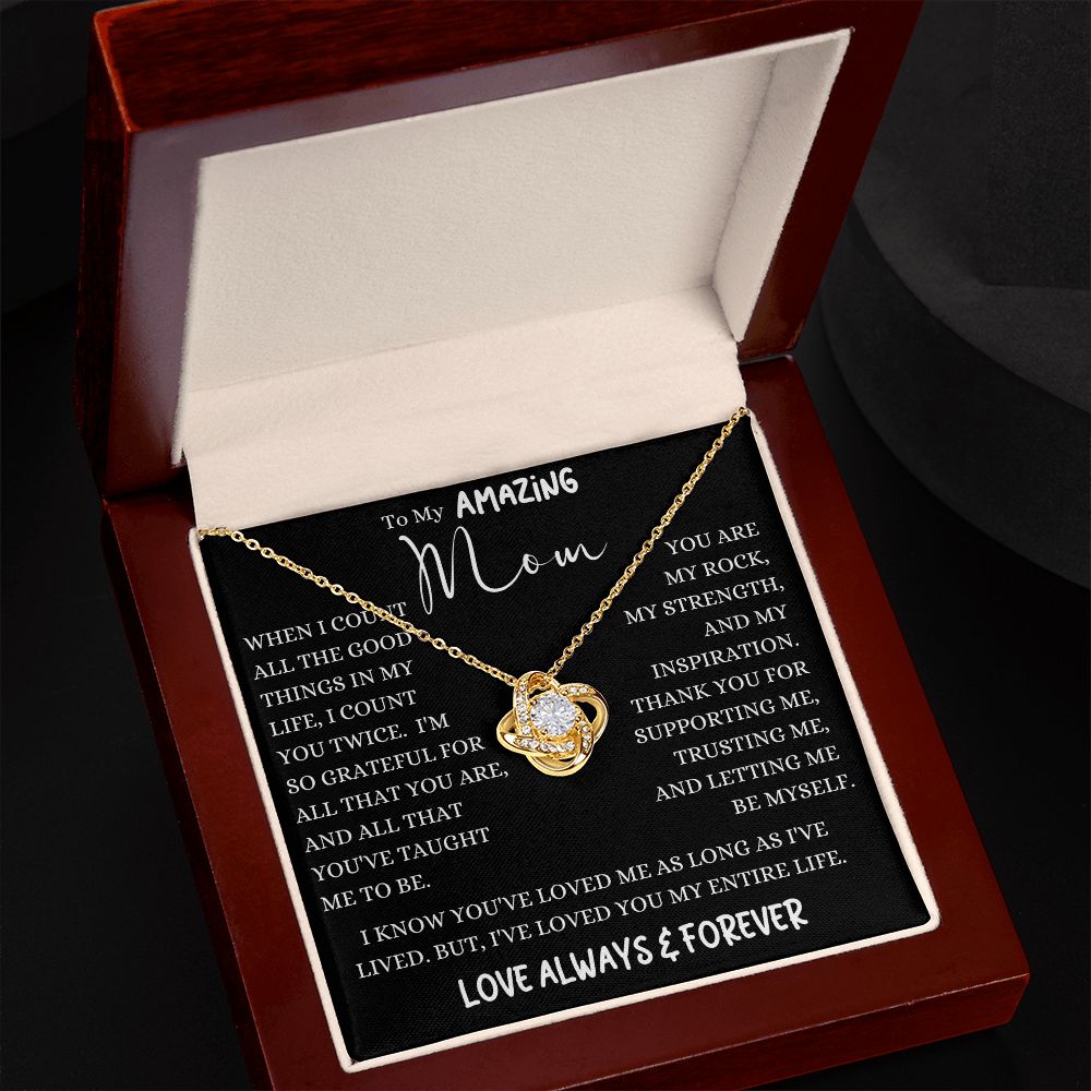 Amazing Mom Good Things Black Love Knot Necklace