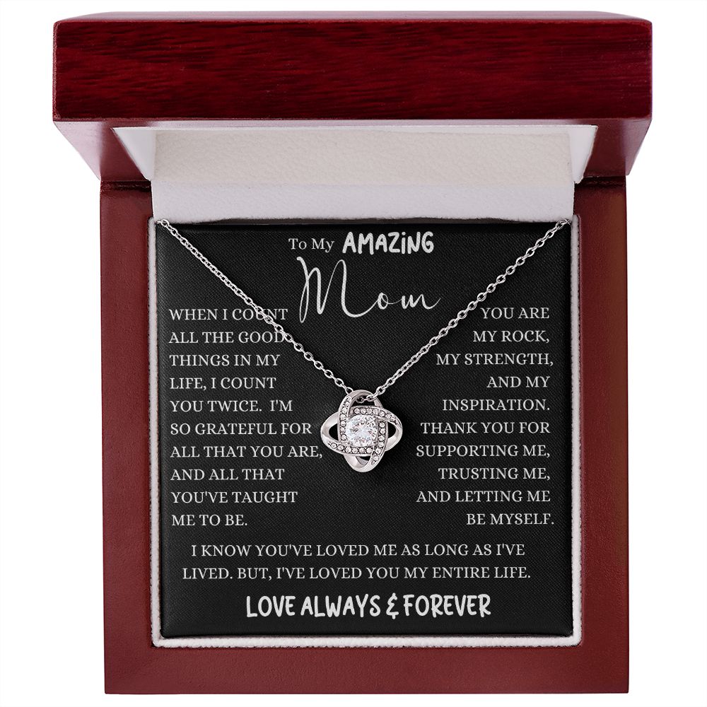 Amazing Mom Good Things Black Love Knot Necklace