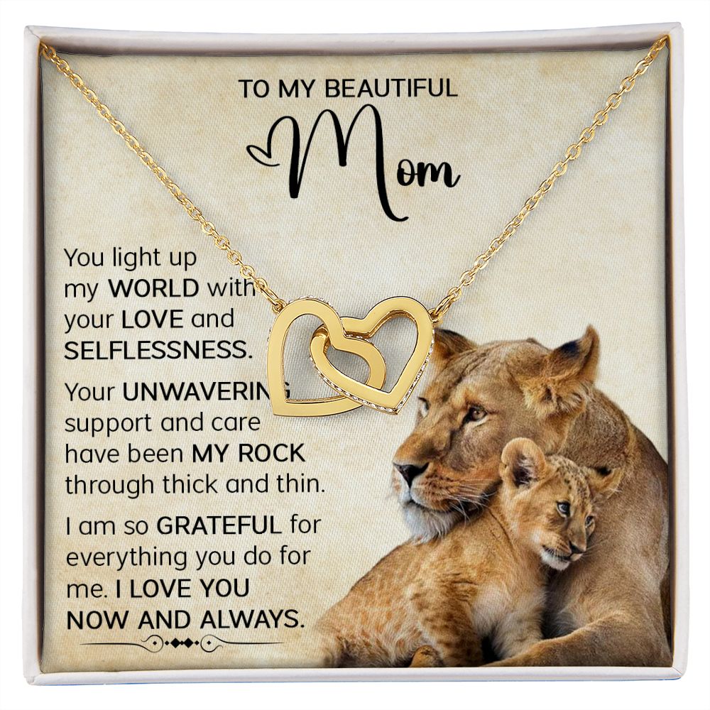 Mom Lioness My World Interlocking Hearts Necklace