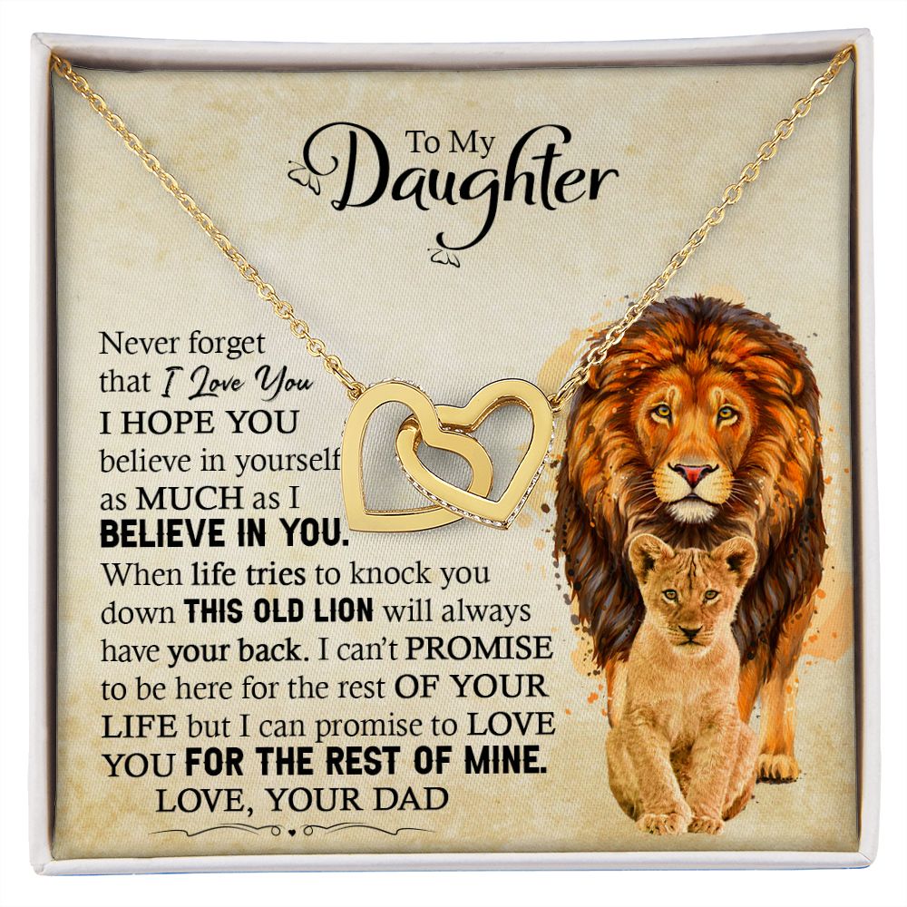 Daughter Dad Old Lion Promise Interlocking Hearts Necklace