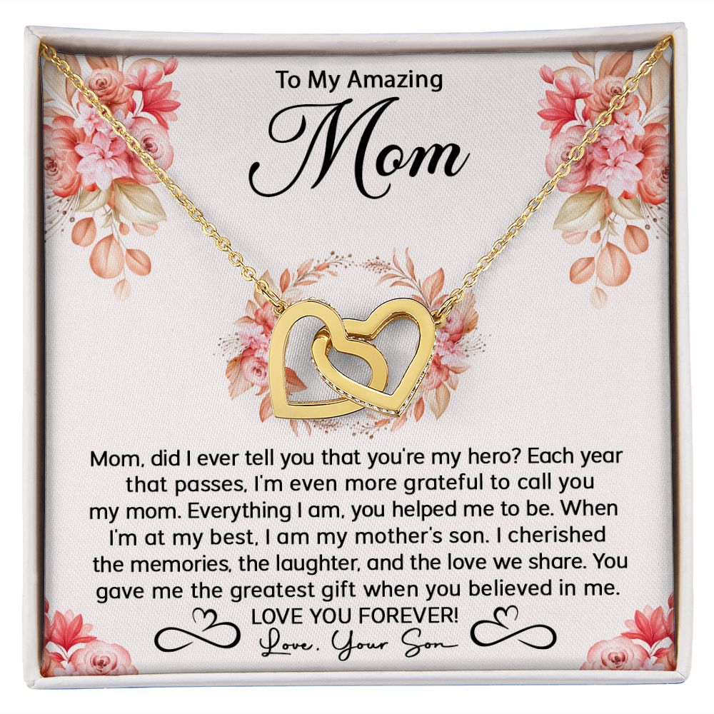 Mom Son My Hero Interlocking Hearts Necklace