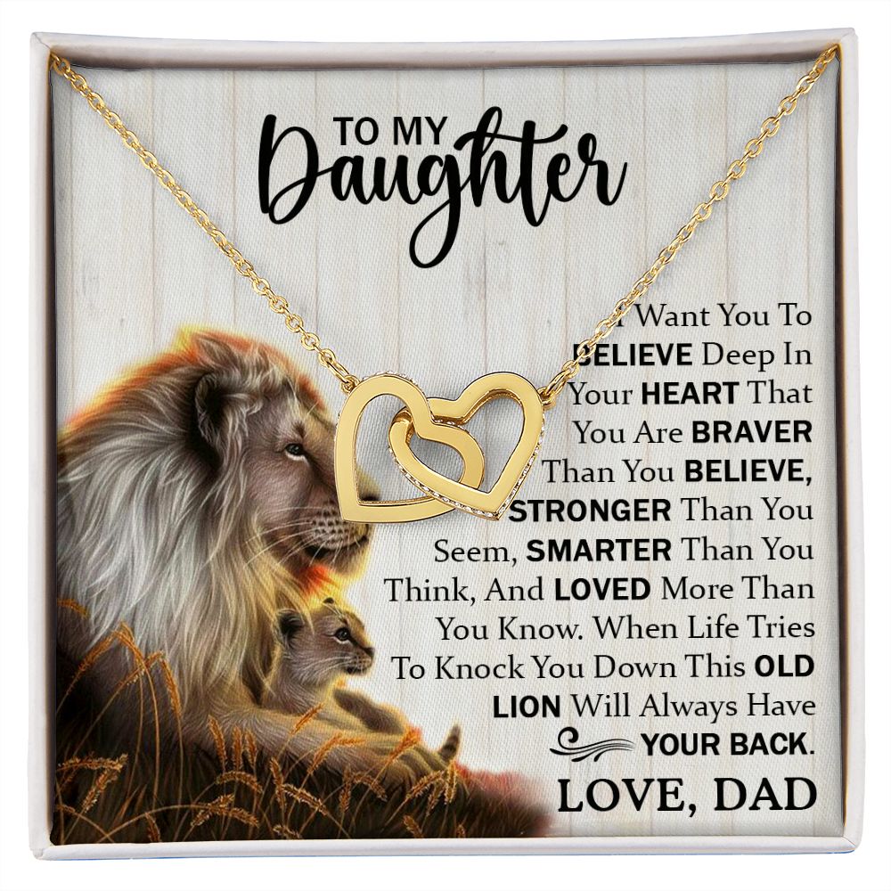 Daughter Dad Old Lion Believe Interlocking Hearts Necklace