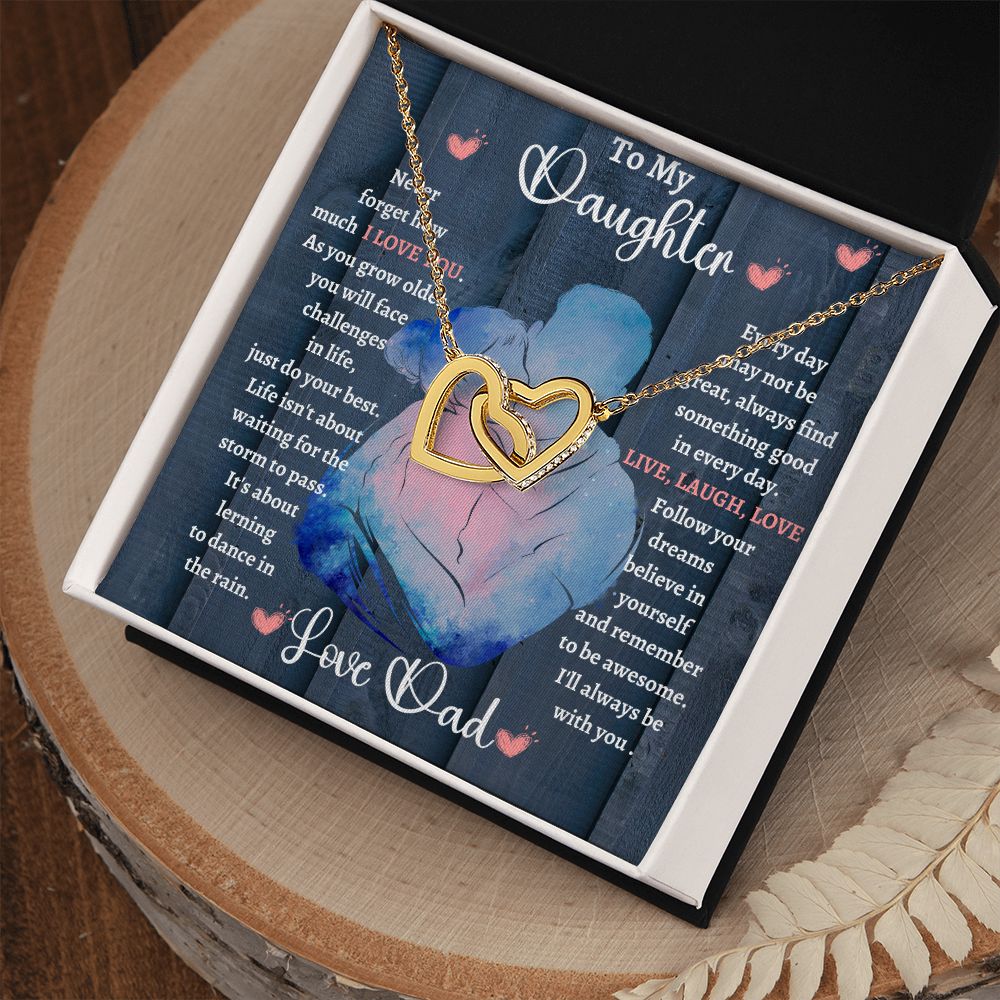 Dad Daughter Hug/ Interlocking Hearts Necklace