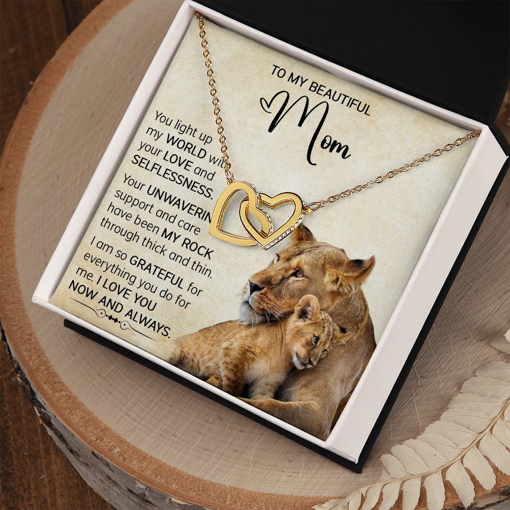 Mom Lioness My World Interlocking Hearts Necklace
