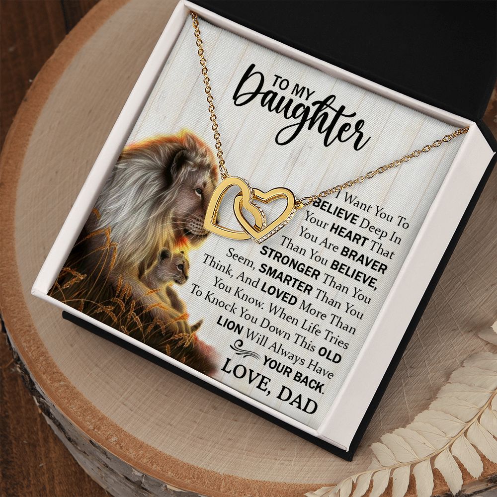 Daughter Dad Old Lion Believe Interlocking Hearts Necklace