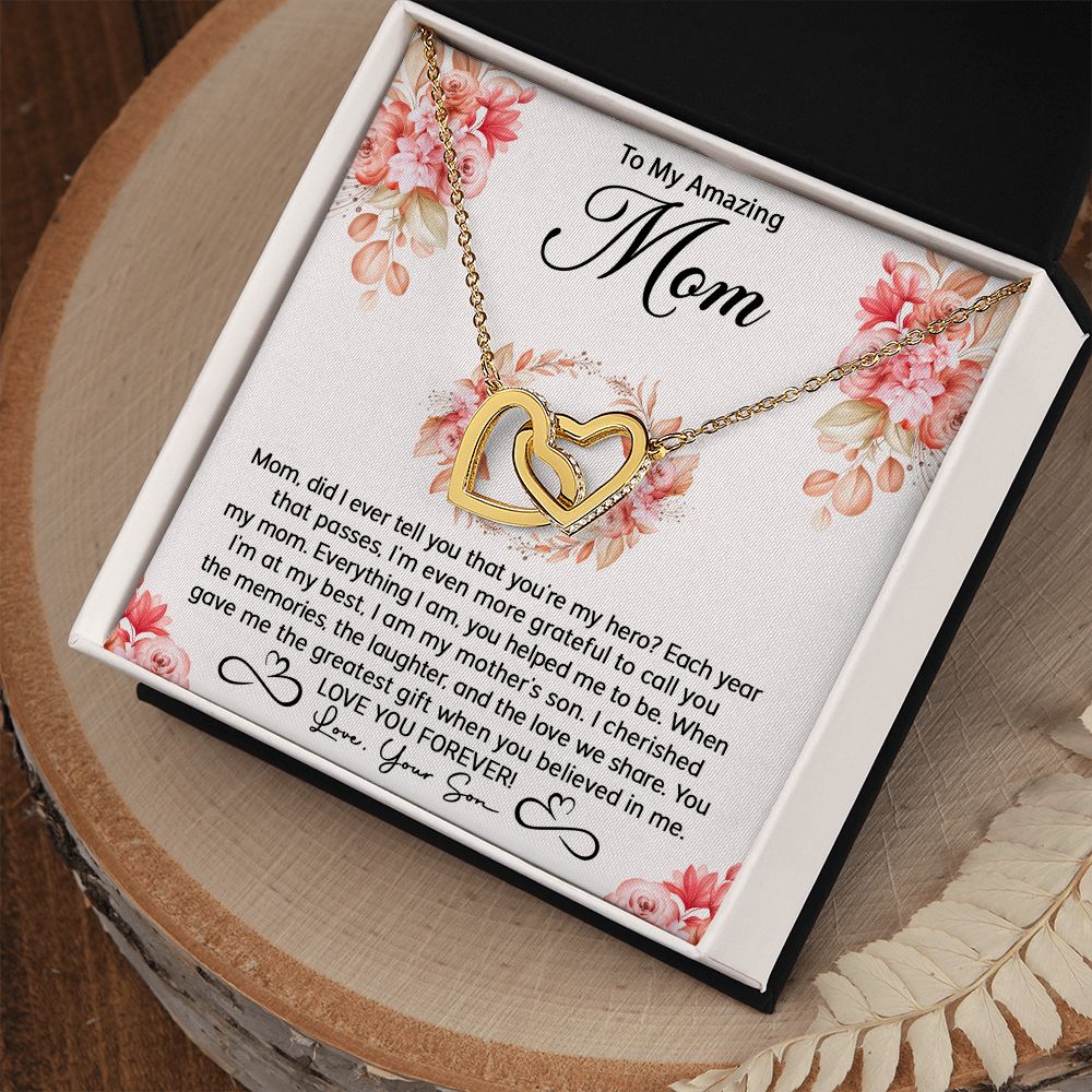Mom Son My Hero Interlocking Hearts Necklace