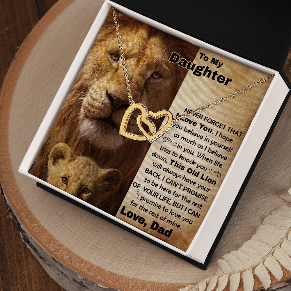 Daughter Old Lion Back Interlocking Hearts Necklace