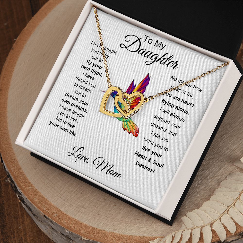 Daughter Hummingbird Soul Desires Interlocking Heart Necklace