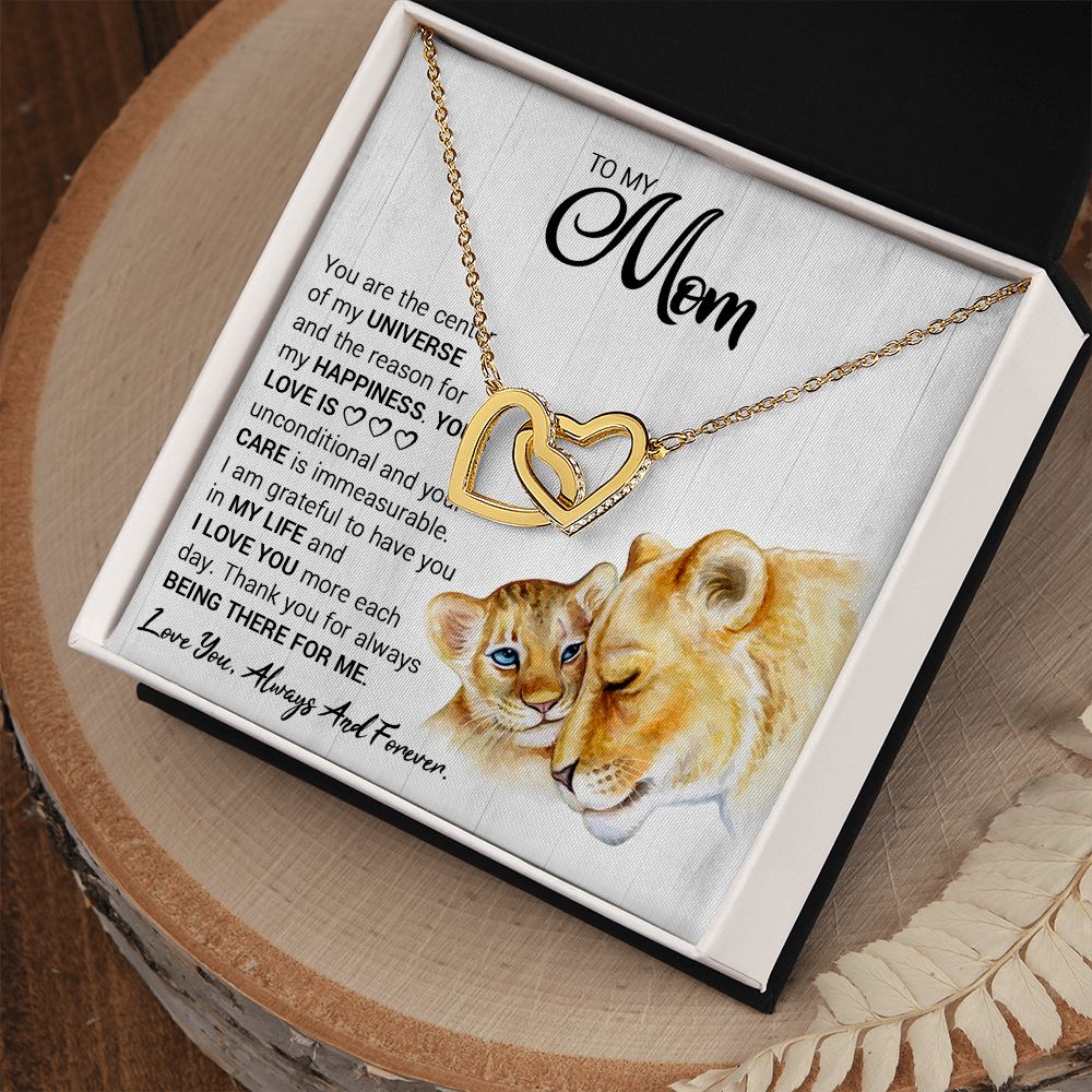 Mom Lioness Universe Interlocking Hearts Necklace