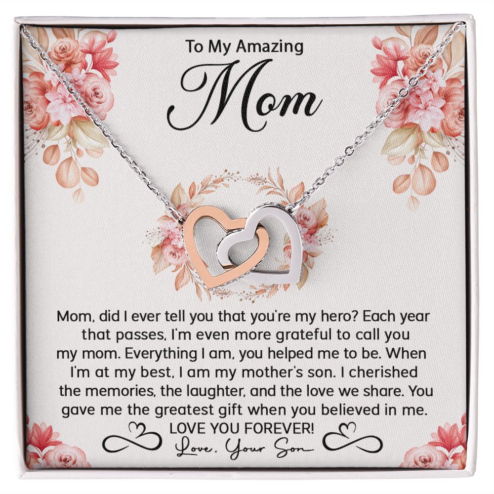 Mom Son My Hero Interlocking Hearts Necklace