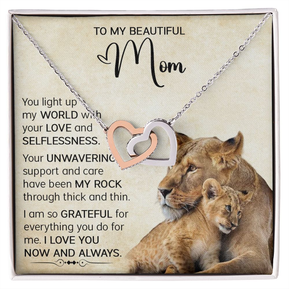 Mom Lioness My World Interlocking Hearts Necklace