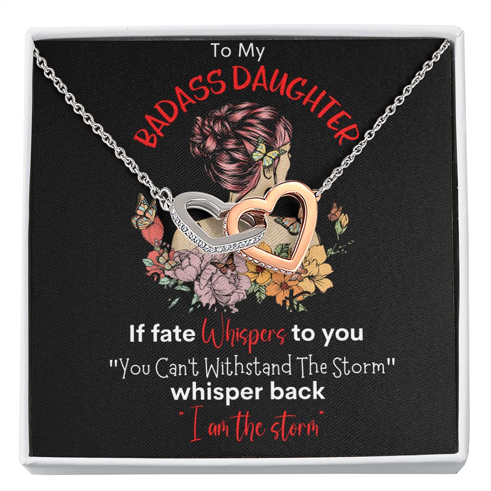 Badass Daughter Interlocking Hearts Necklace Blk