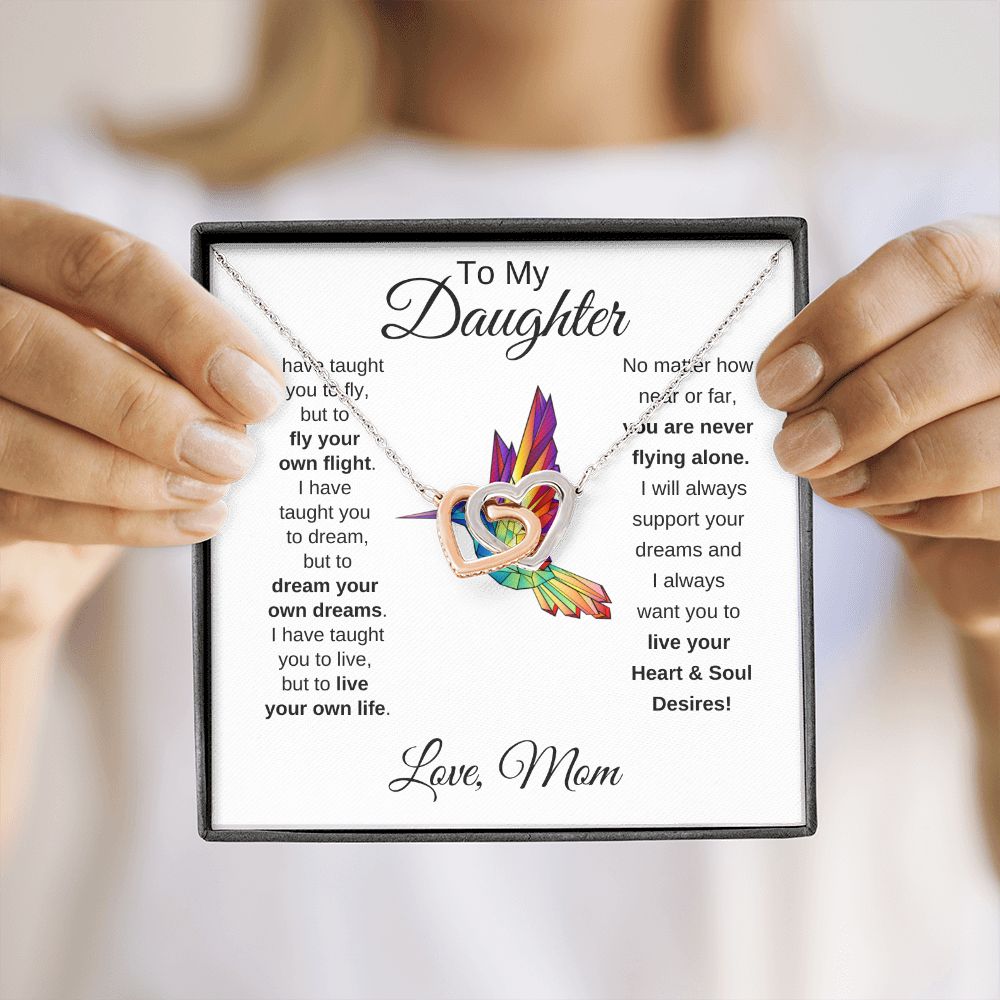 Daughter Hummingbird Soul Desires Interlocking Heart Necklace
