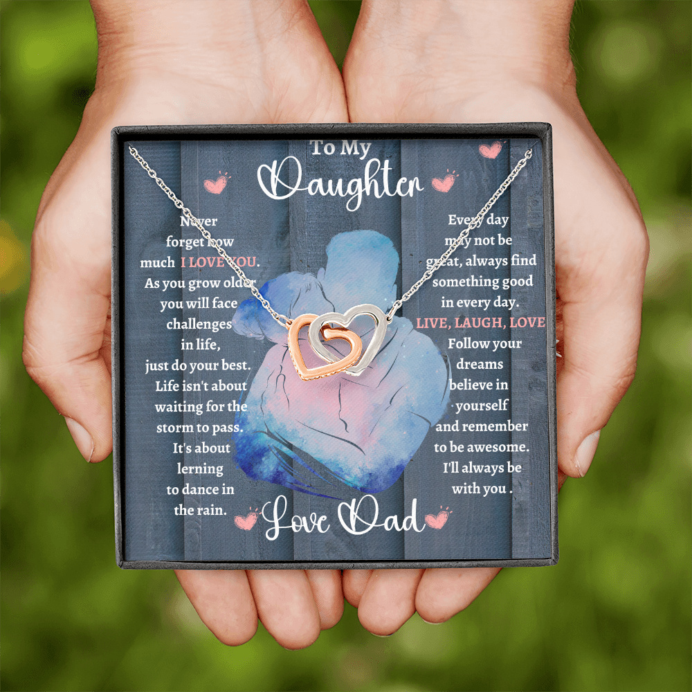Dad Daughter Hug/ Interlocking Hearts Necklace