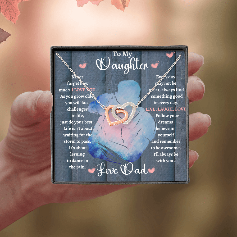 Dad Daughter Hug/ Interlocking Hearts Necklace