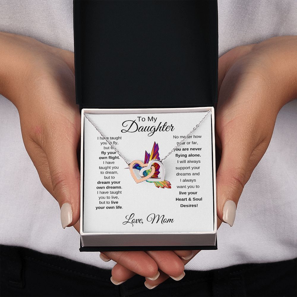 Daughter Hummingbird Soul Desires Interlocking Heart Necklace