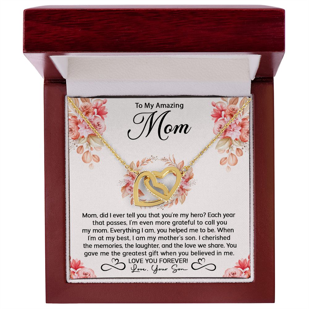 Mom Son My Hero Interlocking Hearts Necklace