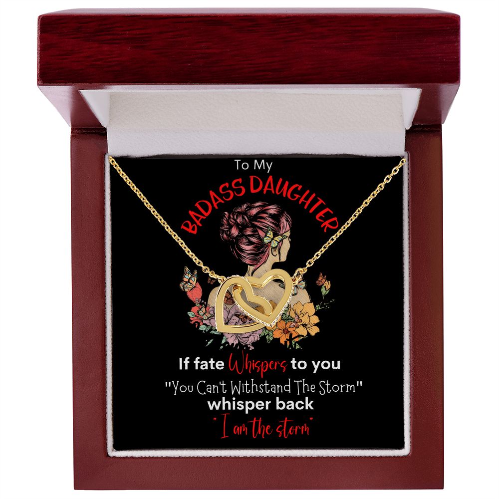 Badass Daughter Interlocking Hearts Necklace Blk